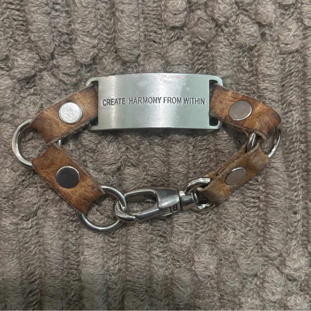 Cynthia H Designs Brown and Silver Bracelet with Inspirational Message